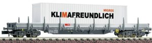 Fleischman 828823 SBB 4-achsiger Rungenwagen, mit 40' Container Migros