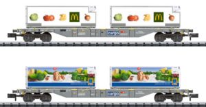 Minitrix 15488 2-teiliges Container-Tragwagen-Set "Lebensmittel-transport"